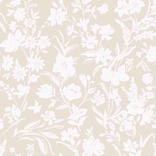 LiKiLiKi Peel and Stick Wall Paper Khaki and White Floral Wallpaper Modern Boho Self Adhesive Waterproof Removable Contact Paper for Living Room Bedroom Bathroom Cabines Kitchen Vinyl Roll 17.3"x118"