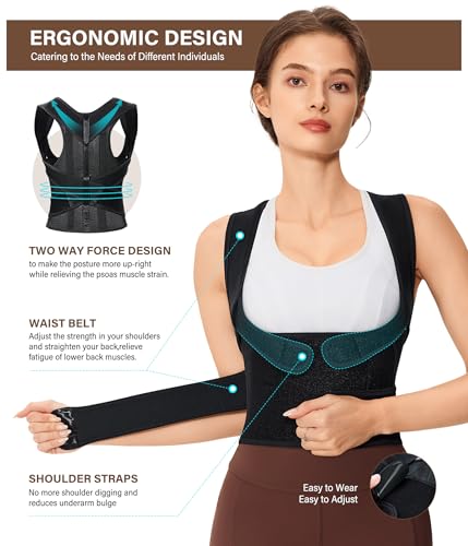URSEXYLY Back Brace Posture Corrector for Women Breathable Posture Brace Adjustable Full Back Support Brace,Upper and Lower Back Pain Relief(Large,Black)