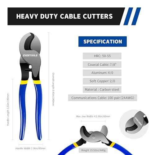 Heavy Duty Cable Cutter, 10-Inch Cable Cutting, High Leverage and Anti-Pinch Design, for Cutting Aluminum Copper Wire Cable - Includes 2 Terminals & 4 Heat Shrink Sleeves