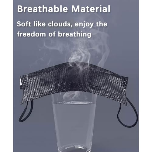 50 Pack Black Disposable Face Mask for Adults, Fashion 3-Ply Breathable Earloop Full Face Protection for Women & Men
