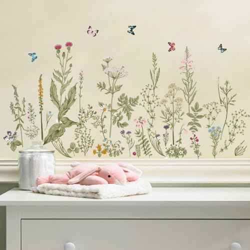 Large Flower Wall Stickers, BWCXXZH Removable DIY Romantic Flowers Wall Decals Murals Peel and Stick Wall Art Stickers Home Decor for Girls Bedroom Nursery Rooms Living Room