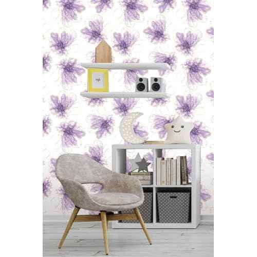 Floral Wallpaper Peel and Stick Boho Contact Paper Self Adhesive Removable Renter Friendly Purple Flower Wallpaper 17.7"x78"