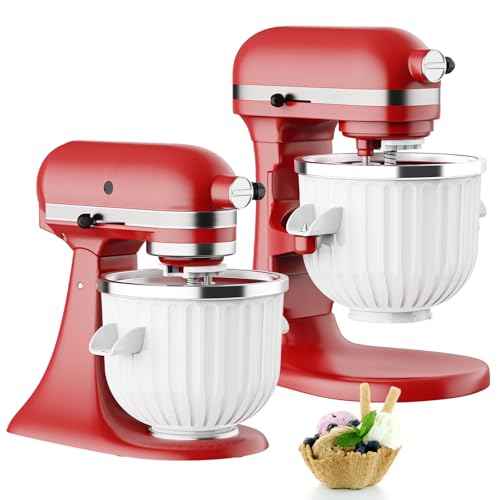 Cofun Ice Cream Maker Attachment for KitchenAid Stand Mixers | 2 Quart Ice Cream Bowl Compatible with 4.5Qt & Larger Mixers | Sorbet & Gelato Maker Accessory, White