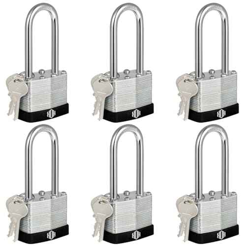 HOX Keyed-Alike Padlocks w/ 2¡± Long Hardened Shackle, 1-9/16¡± Wide Body, 6-Pack Shackle Padlock for Hasp Latch, Shed, Fence, Storage Locker