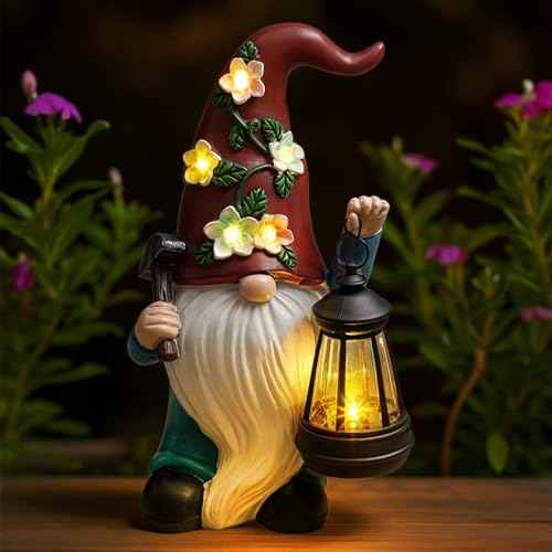 Hide A Key Outside Gnome Figurine Key Hiders Outside Gnome Statues Resin with Solar Light Decorations for Yard Outdoor Garden