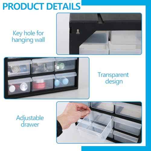 9-Drawer Plastic Parts Storage Cabinet, Drawer Part Organizer, Black