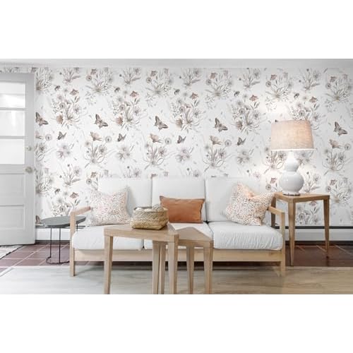 Vinjiasin Wallpaper Peel and Stick Floral Butterfly Contact Paper Vintage Flower Leaf Wall Paper for Bathroom Bedroom Self Adhesive Removable17.3 x 78.7"