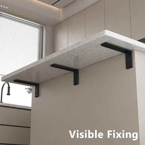 4-Pack 8 Inch Countertop Support Brackets, Heavy Duty L Brackets for Quartz/Wood/Laminate/Granite Countertops | 3/8" Thick Metal Steel | Frosted Black Powder Coated