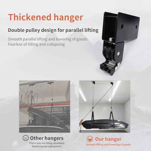 SYDSZ Cargo Box Ceiling Hoist ? Garage Pulley Lift System for Rooftop Cargo Carrier Fits Garage or Shed with 200lb Capacity for Roof Luggage Frame or Kayak, Canoe or Bicycles