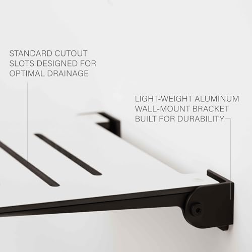 Seachrome 18 inch Silhouette Slimline Folding Wall Mount Shower Bench Seat, White Seat with Matte Black Frame