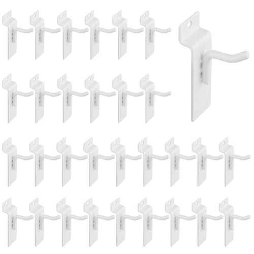 1" Slatwall Hooks, White, 30 Pack Slat Wall Paneling Display Hooks, Slatwall Accessories for Retail Home Efficient Storage