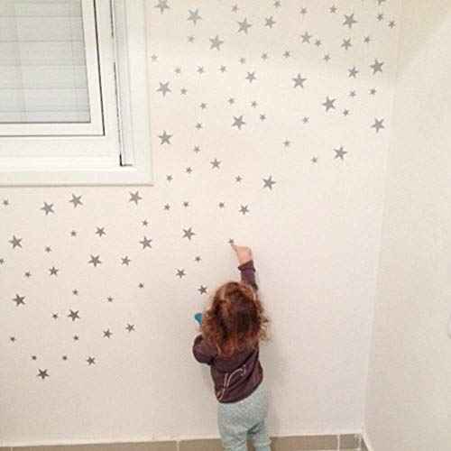 110Pcs Stars Wall Decal Vinyl Sticker, Removable Children Kids Art DIY Sticker Mural for Boy Girls Baby Room Decoration Good Night Nursery Wall Decor Home House Bedroom Design (Black)