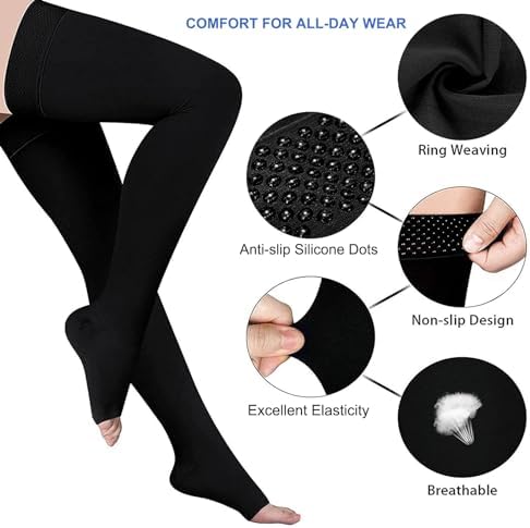 Anti Embolism Ted Hose Thigh High 20-30 mmHg Compression Stocking Toeless,Post Surgery Nurse Compression Socks Support for Women & Men