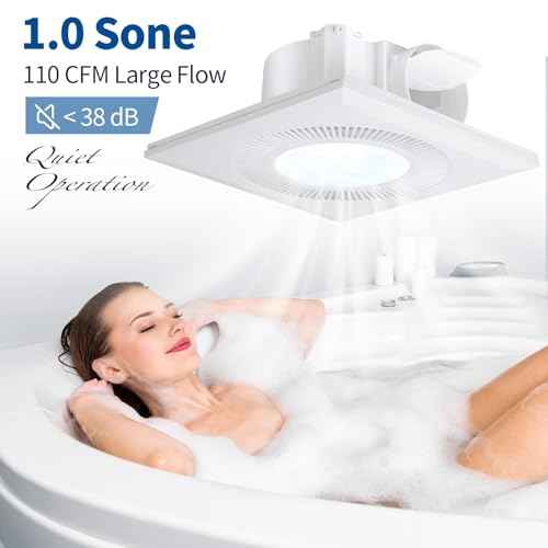 Bathroom Vent Fan with Light, Bathroom Exhaust Fan with LED Light Adjustable, Quiet 1.0 Sones Three Color Temperatures 2700k/4000k/5700k, 110 CFM,Ceiling Mount Ventilation for Home/Bath/Office
