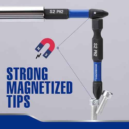 WORKPRO 12pcs PH2 Impact Phillips Screwdriver Bit Set, CNC Machined S2 Steel Tips with Magnetism, 1/4" Hex-Shank Driver Bits, 2" Long Impact Screwdriving Bits with Storage Box