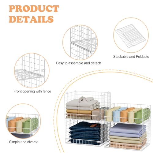 4 Tier Stackable Closet Organizers and Storage Shelves, Foldable Closet Shelf Organizer System, Stackable Storage Bins Drawers for Clothes Organizer System, White(Patent Pending)