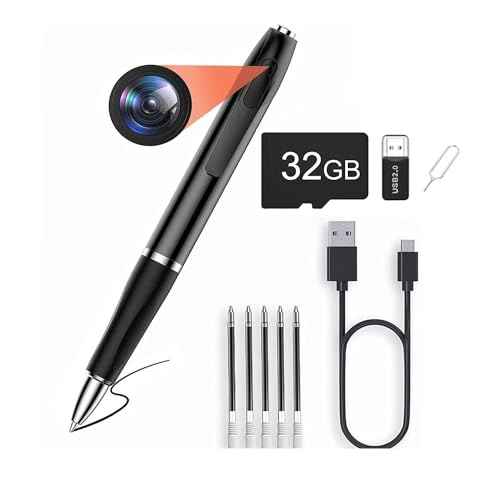 Spy Camera Pen 32GB,HD 1080P Hidden Camera Portable Digital Video Camera with Photo Taking,2 Hours Battery Mini Body Camera 3 Ink Refills Pocket DVR for Business Conference