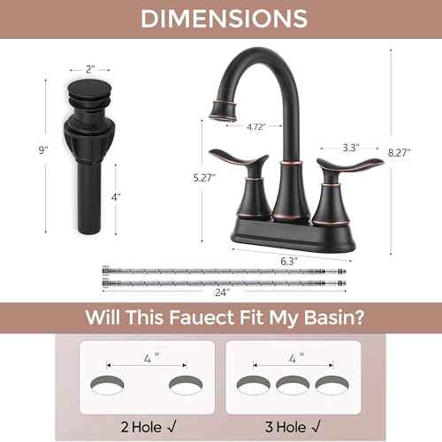 KINGO Bathroom Faucets for Sink 3 Hole, 2 Handle 4 inch Oil Rubbed Bronze Bathroom Sink Faucet with Pop-up Drain and Supply Hoses, Stainless Steel Lead-Free Centerset Faucets for Vanity RV, 2 Pack