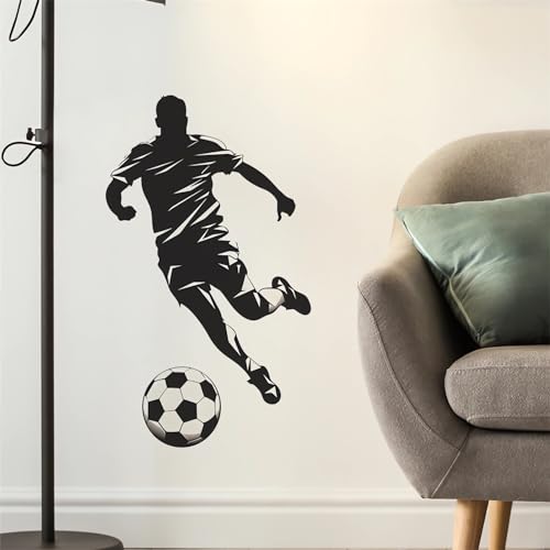 Soccer Player Sport Wall Stickers, sacinora Sport Silhouette Wall Decals Removable Vinyl Peel and Stick for Kids Teens Boys Bedroom Nursery Playroom Home Decorations