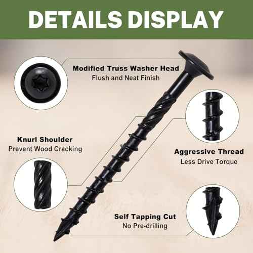 LIONMAX Lag Screws 3 Inch, Structural Wood Screw #14 x 3, 300-PCS Heavy Duty Construction Screw, Rust Resistant, Washer Head, Black Coated Exterior Wood/Lag/Timber Screws, Star Drive with Bit