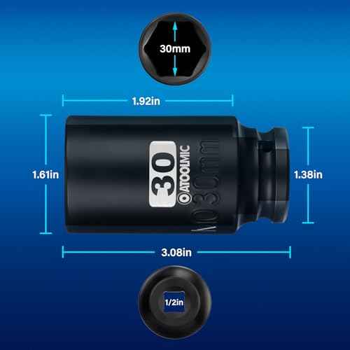 1/2"Square Drive x 30 mm Deep Impact Socket,Metric Socket,6 Point CR-MO for Easy Removal of Axle Nut (30mm)
