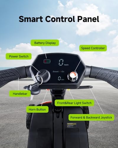 4 Wheel Mobility Scooter for Adults & Seniors Electric Powered Lightweight Foldable 5 MPH Speed 15 Miles Range Two Removable Batteries Airline Approved (Black Yellow, Standard)