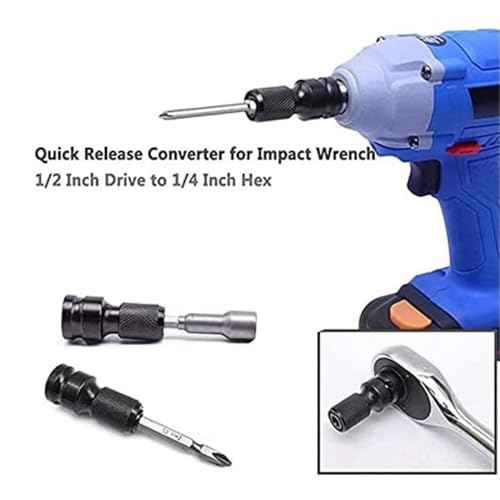 2PCS 1/2 inch Square Drive to 1/4 inch Hex Female Socket Adapter Converter Chuck Adaptor for Air and Electric Impact Wrench Impact Drill Ratchet Wrench,Quick Release