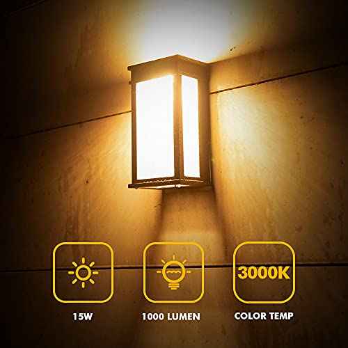 LUTEC 2 Packs 1000 Lumen 3000K LED Wall Light with Seeded Glass, Dusk to Dawn Modren Porch Light, Indoor Outdoor Sconce Wall Lighting