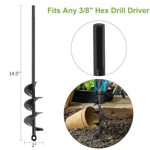 Auger Drill Bit for Planting 2 x 14.5 Inch, Garden Drill Bit for 3/8" Hex Drive, Earth Post Hole Digger Bulb Planter Plant Flower Planting Auger for Drill Rapid Bedding Digging