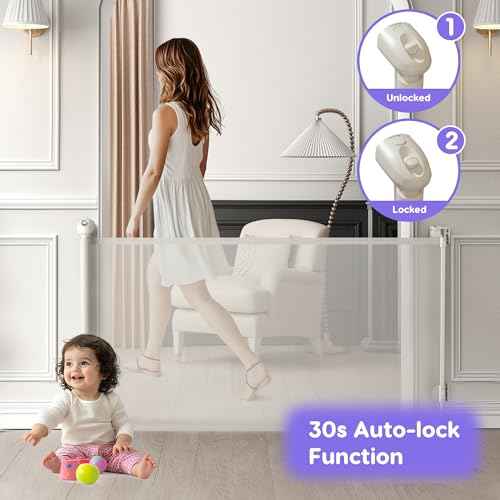 Retractable Baby Gate, Baby Gate for Stairs Auto-Lock, Dog Gates for Doorways Safety, Extends to 34.5x55in, White