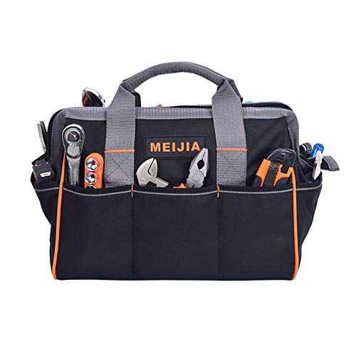 MEIJIA Tool Bags Waterproof Multi-Compartment Pocket Tradesman's Wide Mouth Storage Tool Bag,Fit for Home,Workshop,Job Site (13")