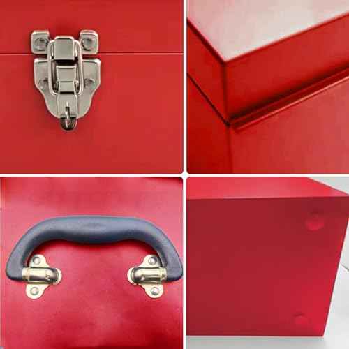 16" Portable Steel Heavy-duty Large Tool Box 18-Gauge Fishing Tackle Box Tool Box Drawer Organizer With Metal Latch and Handle Red