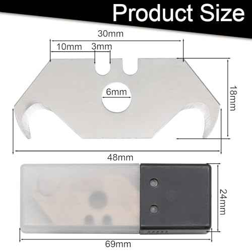 50 Pcs Utility Knife Hook Blades, SK5 Steel Utility Hook Blades Razor Blades Box Cutter Blades with Plastic Case Utility Knife Blades Replacement Blades for Carpet, Roofing, Box Cutter