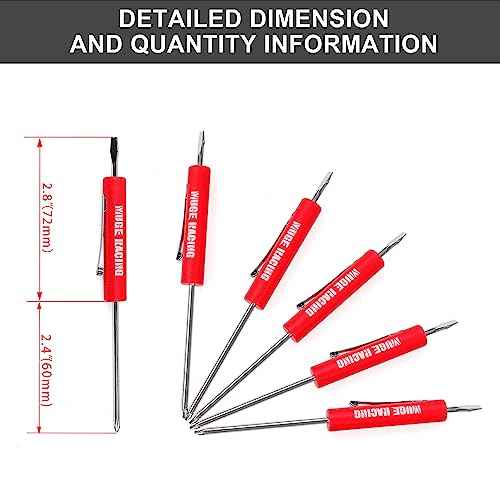MUGE Racing Pocket Screwdriver Double End and Slotted Set Mechanical Magnetic Slotted Head with Clip, Mini Pocket Screwdrivers for Mechanics, Electricians (5Pcs, RED)