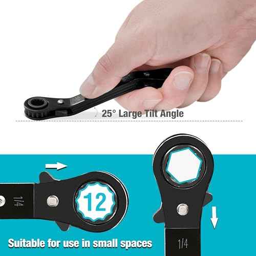DURATECH 1/4 Inch x5/16 Inch Double Offset Box End Reversible Ratcheting Wrench, SAE, Heavy-duty, Matte Chrome Plated, Ratchet Spanner Crooked for Narrow Spaces
