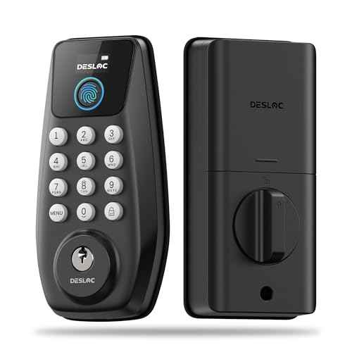 DESLOC C110 Keyless Entry Door Lock with Fingerprint - Smart Deadbolt Lock for Front Door with 2 Keys - Auto Lock - Easy Installation, 100 PIN Codes, IP54 Waterproof, BHMA Grade 3, Black