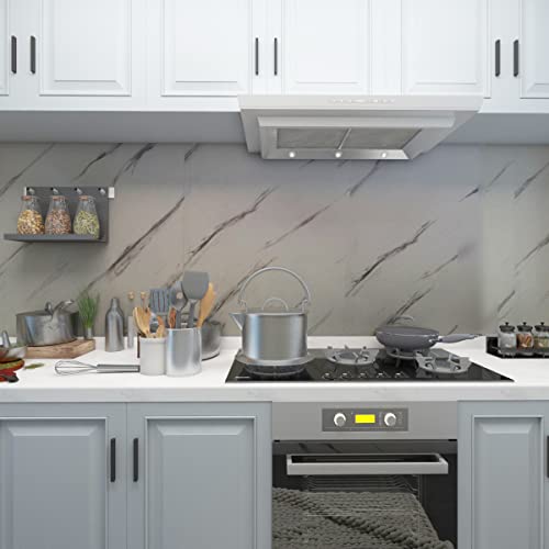 JSEVEM 16"¡¿118" Thick White and Grey Marble Wallpaper Peel Stick Waterproof White Gray Marble Contact Paper Vinyl Wrap Glossy Self Adhesive Granite Tile Sticker for Kitchen Cabinets Table Countertops