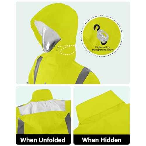 iCreek Reflective High Visibility Safety Jacket,Safety Rain Jacket with Hood,Lightweight Workwear for Outdoor Construction