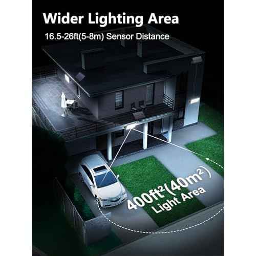400LED Solar Lights Outdoor,3 Modes & Remote Control Motion Sensor Outdoor Light,IP67 Waterproof Solar Flood Lights for Garden, Garage, Patio, Pathway (4 Pack)