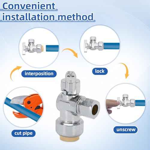 12PCS Push Angle Stop Valve 1/2"x3/8" - No Lead Brass Angle Stop Valve Push to Connect, Easy Install Sink Shut Off for Toilet & Faucet Plumbing, Durable Compression Fit Technology Topfurn