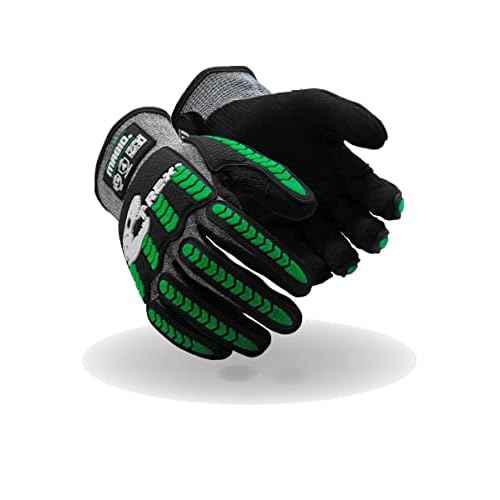 MAGID T-REX Flex Series ANSI Cut Level A9 Knit Impact Glove, 1 Pair, NitriX Palm, Size 9/L, Black & Green, TRX795