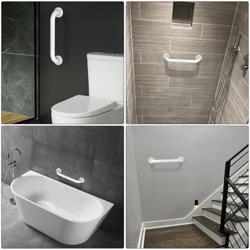 2 Pack 16 Inch Shower Grab Bar - 1.25" Diameter, ZUEXT White Stainless Steel Bathroom Grab Bar Handle, Bath Balance Bar,Safety Hand Rail Support,Handicap Injury Elderly Senior Assist Bath Handle