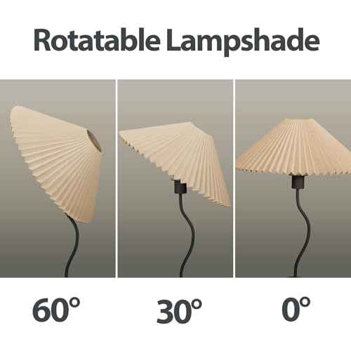 KUNJOULAM Small Pleated Table Lamp, Bedside Nightstand Lamp with Beige Lampshade Black Base, Morden Mini Lamp for Bedroom Home Office Decor, E12 Bulb Included