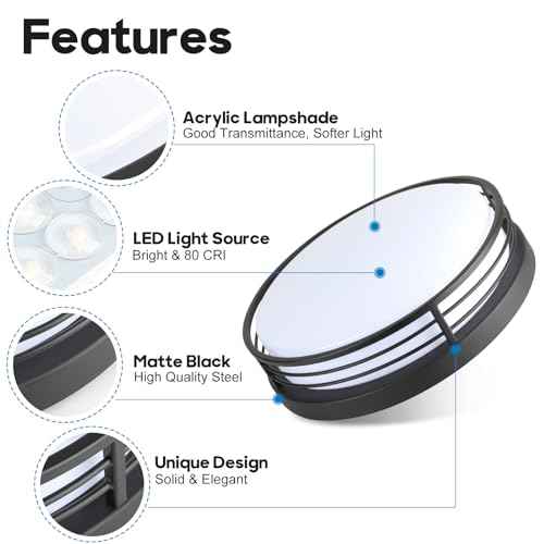 WISBEAM 13 Inch LED Ceiling Lighting Fixture, 23W Black Flush Mount Ceiling Light with 5CCT(2700K/3000K/3500K/4000K/5000K), Dimmable LED Light Ceiling Mount for Kitchen Bathroom Hallway, 2 Packs