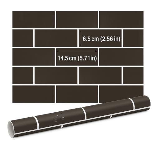 Black Brick Peel and Stick Wallpaper Waterproof Self Adhesive Removable Vinyl Wall Covering with White Grout Lines for Kitchen Backsplash Bedroom Home Decor (17.7 x 118 Inch)