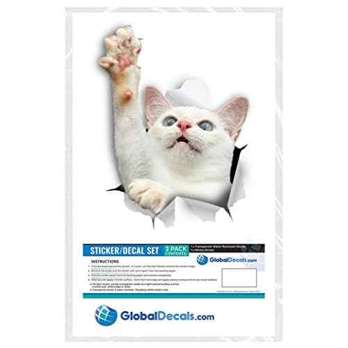 Winston & Bear 3D Cat Stickers - 2 Pack - White Reaching Cat Decals for Wall, Stickers for Bedroom - Fridge - Toilet - Room - Retail Packaged
