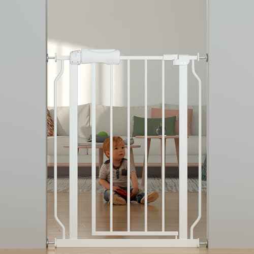 TSAYAWA Narrow Baby gate Baby Safety Gate 24.02-29Inch Auto Close Child Gates, Pressure Mounted Gate for Stairs & Doorways, Indoor/Outdoor Heavy-Duty Pet Gate for Toddlers, Dogs, White