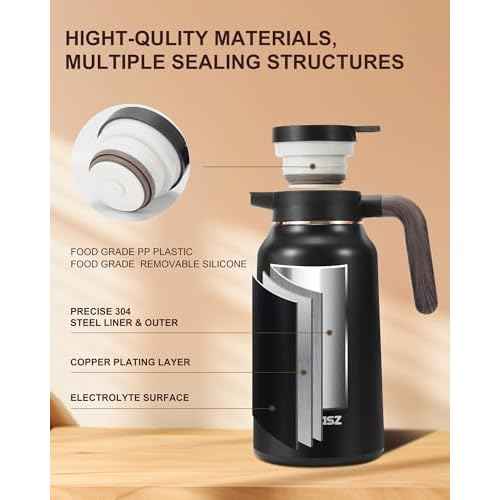 2 PCS Thermal Coffee Carafe 70 oz - 36 Hour Hot Stainless Steel Carafes for Hot Liquids-Insulated Coffee Carafes For Keeping Hot/Cold Coffee, Tea, Water, Drink Dispenser for Parties(Black/Black)
