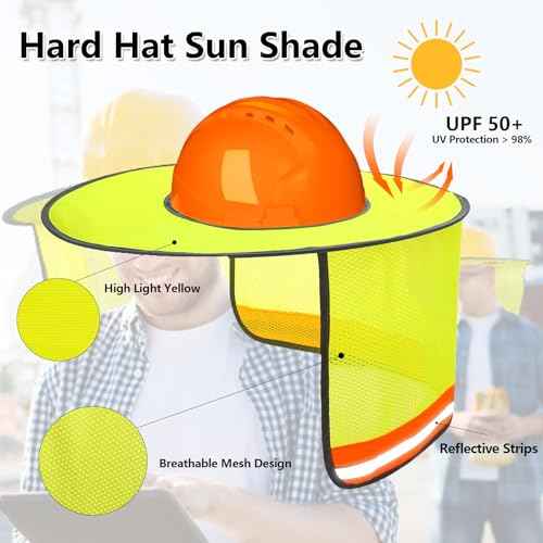 12Pcs Hard Hat Sun Shade Full Brim Mesh Neck Sun Shield Hard Hat Visor Cover with Reflective Strips Hard Hats Accessories for Construction Sites - High Visibility Yellow (Hard Hats Not Included)