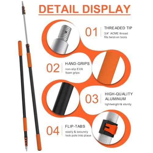 AgiiMan 5 to 20 FT Fruit Picker Pole - Reach to 26 FT Fruit Picker with Telescopic Extension Pole, Lightweight and Sturdy Aluminum Telescopic Pole, Easy to Assemble Fruit Picking Basket